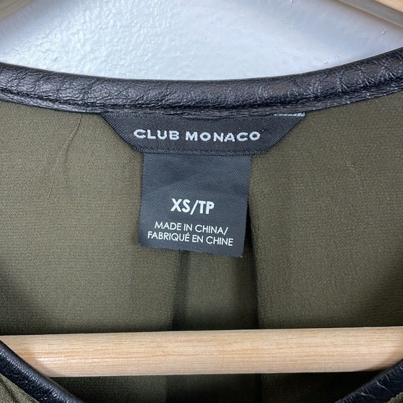 Club Monaco Womens XS Lamb Leather Trim Silk Popover Long Sleeve 1/2 Button Top - Picture 8 of 8